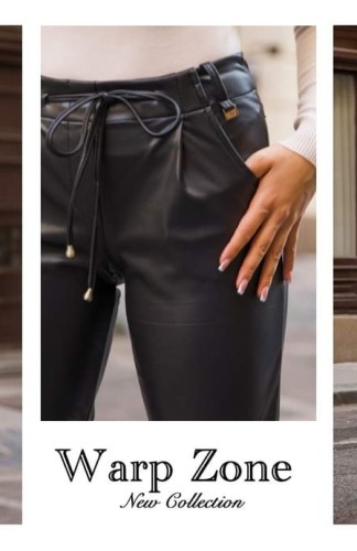 CASSARAH Bőrhatású Nadrág - Fekete