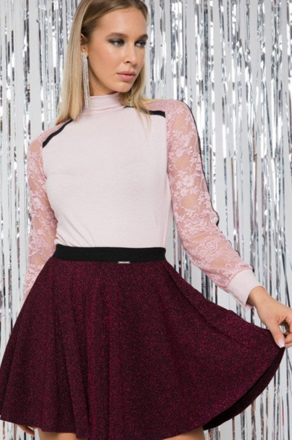 BERTINA Csipkés ujjú Felső - Púder Rózsaszín