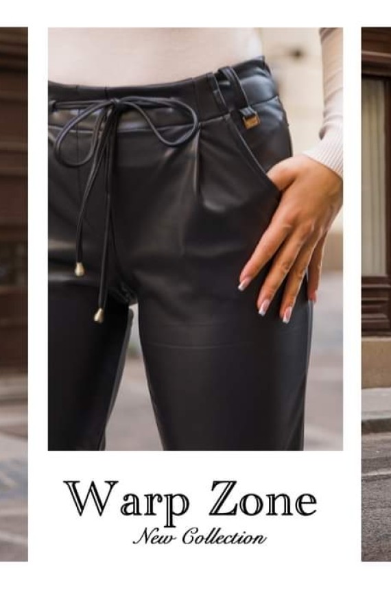 CASSARAH Bőrhatású Nadrág - Fekete