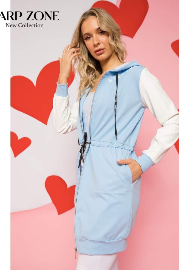 ELEANOR Kardigán Bőrhatású Ujjal - Világoskék