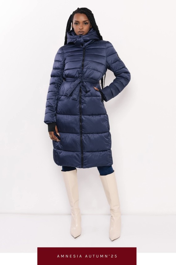 Amnesia Blanka steppelt hosszú télikabát-kék
