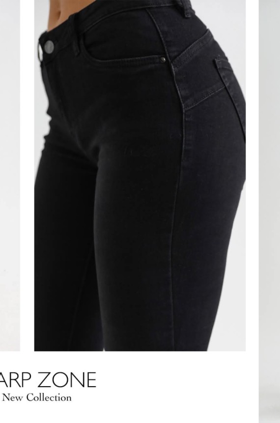 Warp Zone JENNIE Hímzett Farmernadrág-fekete