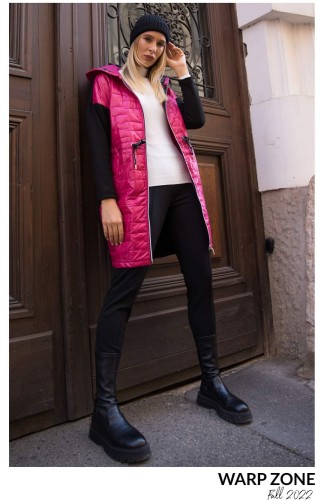 Gigi steppelt kötött kabát kapucnival-pink-fekete